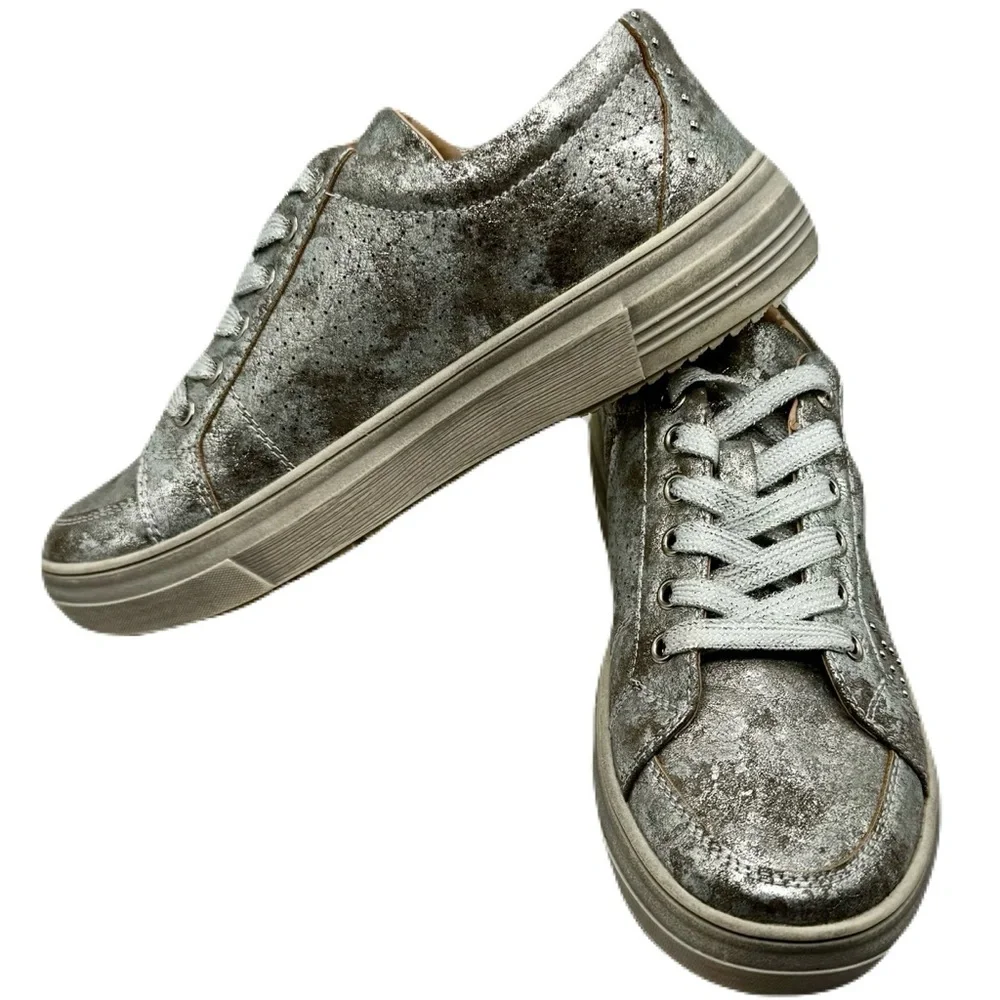 Hey Girl by Corky's Down Time Silver Distressed Metallic Sneakers w Studs Size 7